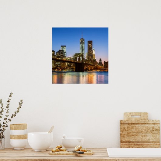 Manhattan and Brooklyn Bridge bij schemering Poster (Keuken)