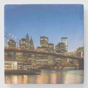 Manhattan and Brooklyn Bridge bij schemering Stenen Onderzetter