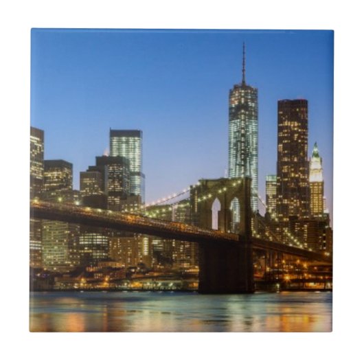 Manhattan and Brooklyn Bridge bij schemering Tegeltje (Voorkant)