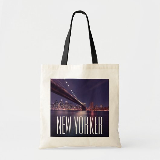 Manhattan at Night, Brooklyn Bridge, East River Tote Bag (Voorkant)