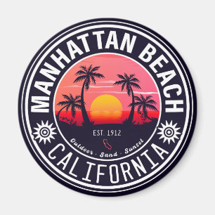Manhattan Beach Ca Retro Sunset Palm Trees 60s Magneet