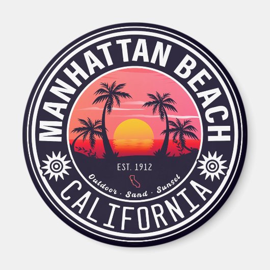 Manhattan Beach Ca Retro Sunset Palm Trees 60s Magneet (Voorkant)
