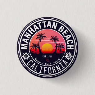 Manhattan Beach Ca Retro Sunset Palm Trees 60s Ronde Button 3,2 Cm