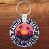 Manhattan Beach Ca Retro Sunset Palm Trees 60s Sleutelhanger (Voorkant)