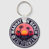 Manhattan Beach Ca Retro Sunset Palm Trees 60s Sleutelhanger (Achterkant)