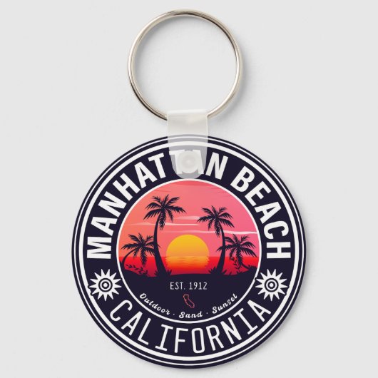 Manhattan Beach Ca Retro Sunset Palm Trees 60s Sleutelhanger (Achterkant)