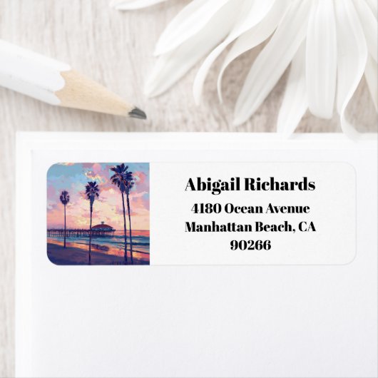 Manhattan Beach California LA Retouradres Etiket (Insitu)