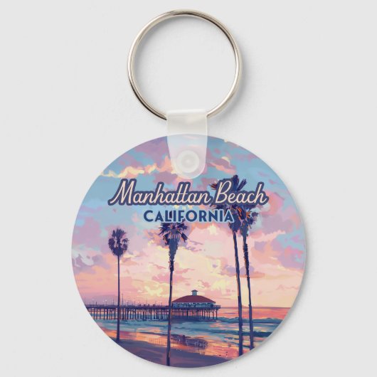 Manhattan Beach California Los Angeles Retro Sleutelhanger (Voorkant)