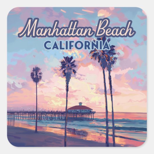Manhattan Beach California Los Angeles Retro Vierkante Sticker (Voorkant)