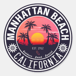 Manhattan Beach California Retro Sunset Souvenirs Ronde Sticker
