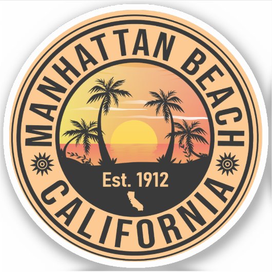 Manhattan Beach California Retro Sunset Souvenirs Sticker (Voorkant)
