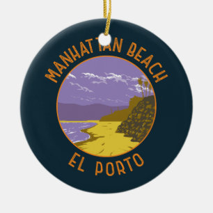 Manhattan Beach California Travel Art Vintage Keramisch Ornament