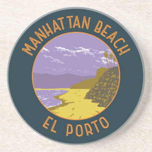 Manhattan Beach California Travel Art Vintage Zandsteen Onderzetter
