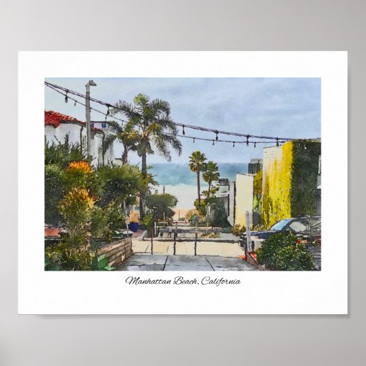 Manhattan Beach, Californië Waterverf Print (Voorkant)