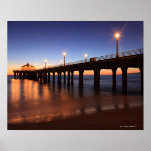 Manhattan Beach Pier bij zonsondergang, Californië Poster