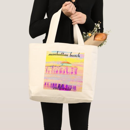 Manhattan Beach Pier California in Pastels Grote Tote Bag (Voorkant (product))
