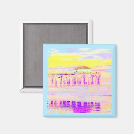 Manhattan Beach Pier Californië in Pastels Magneet (Voorkant / Achterkant)