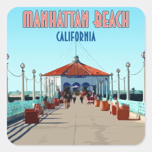 Manhattan Beach Pier Los Angeles California Vierkante Sticker (Voorkant)