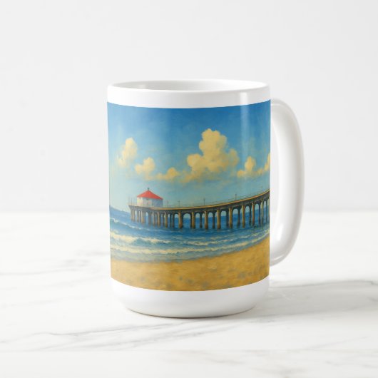 Manhattan Beach Pier met rood dak Koffiemok (Voorkant rechts)