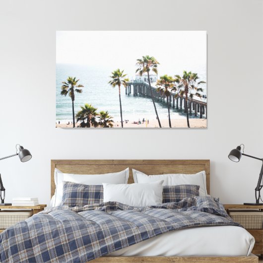 Manhattan Beach Pier, Sunny Day, Extra Large Canvas Afdruk (Insitu (Slaapkamer))