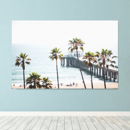 Manhattan Beach Pier, Sunny Day, Extra Large Canvas Afdruk (Insitu (Houten vloer))