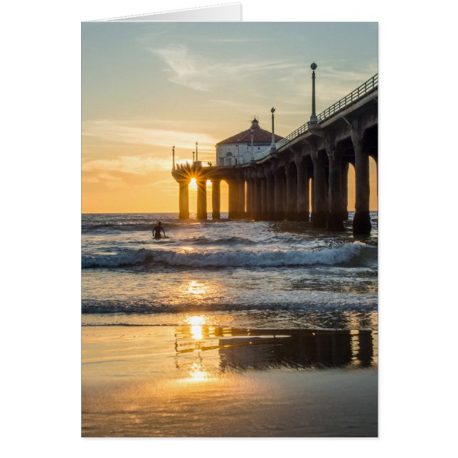 Manhattan Beach Pier Sunset met Surfer (Voorkant)