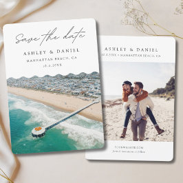 Manhattan Beach Trouwfoto Save the Date Kaart