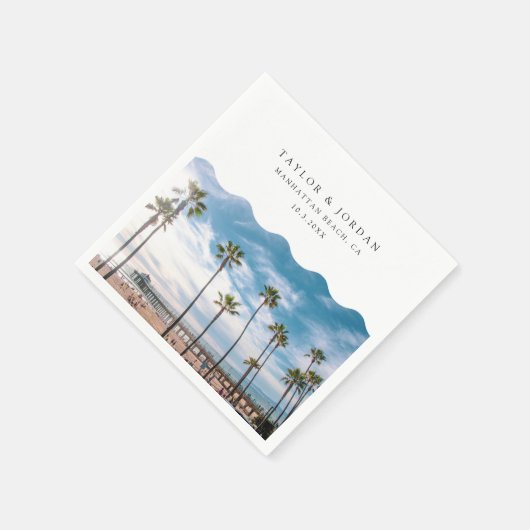 Manhattan Beach Wedding Custom Cocktail Napkin Servet (Hoek)