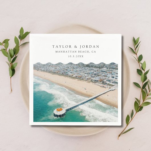 Manhattan Beach Wedding Custom Cocktail Napkin Servet