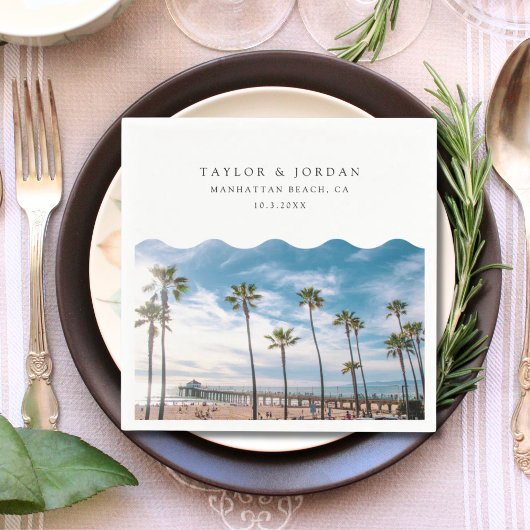 Manhattan Beach Wedding Custom Cocktail Napkin Servet