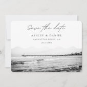 Manhattan Beach zwart-wit foto save the date Kaart (Voorkant)