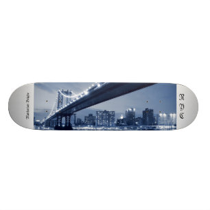 Manhattan Bridge and Skyline at Night, NYC Skateboard