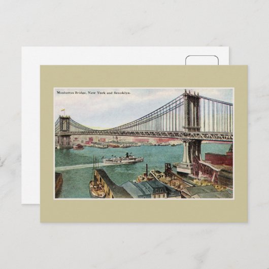  Manhattan Bridge, Hudson, Brooklyn NYC Briefkaart (Voorkant / Achterkant)