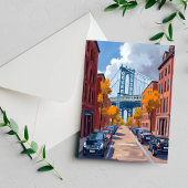 Manhattan Bridge NYC Aquarel Schilderij Briefkaart