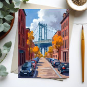 Manhattan Bridge NYC Aquarel Schilderij Briefkaart