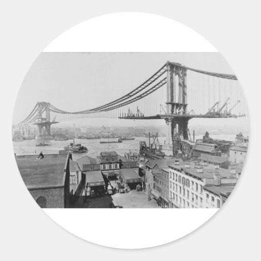 Manhattan Bridge Original Print Construction 1909 Ronde Sticker (Voorkant)