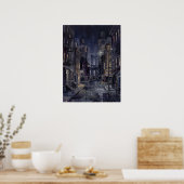 Manhattan Bridge 's Nachts Met Natte Straat Poster (Keuken)