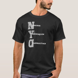 Manhattan Bronx Brooklyn Nyc Text Black Sjabloon T-shirt