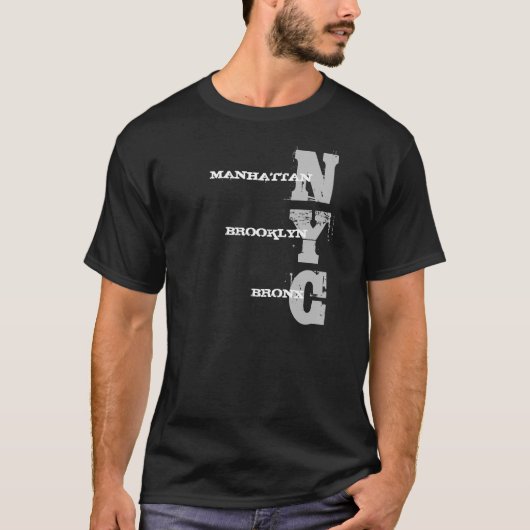 Manhattan Brooklyn Bronx Nyc Text Black Sjabloon T-shirt (Voorkant)