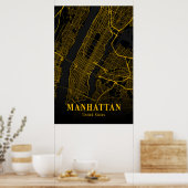 Manhattan City Map Gold NYC Urban Street Map Veren Poster (Keuken)