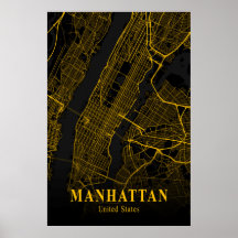 Manhattan City Map Gold NYC Urban Street Map Veren