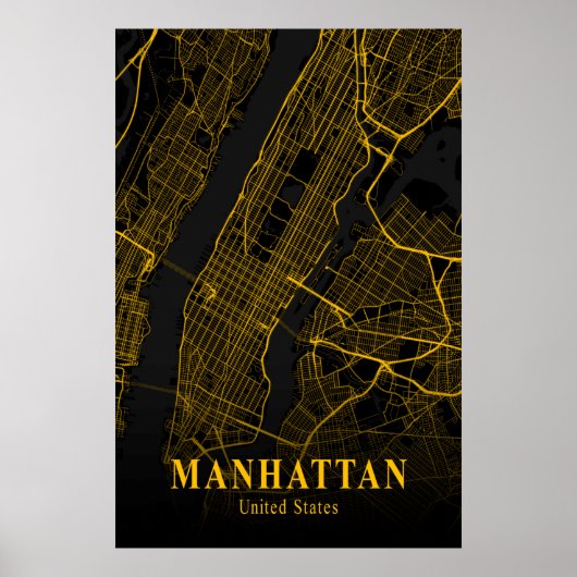 Manhattan City Map Gold NYC Urban Street Map Veren Poster (Voorkant)