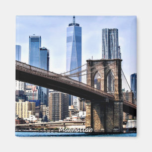 Manhattan, cityscape foto met wolkenkrabbers magneet