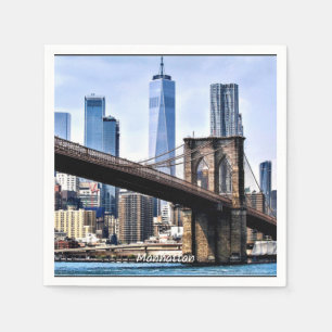 Manhattan, cityscape foto met wolkenkrabbers servet