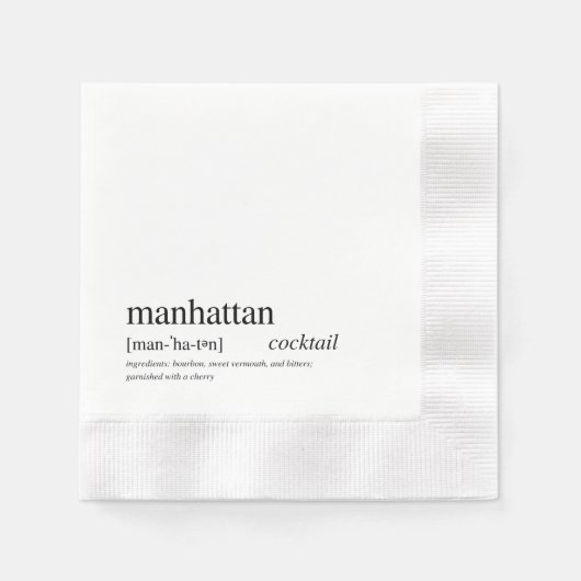 Manhattan Cocktail Moderne Zwarte Typografie Servet (Voorkant)