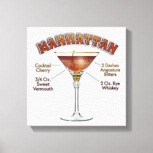 Manhattan Cocktail Recept Kunst 12"x12" Ingepakt  Canvas Afdruk