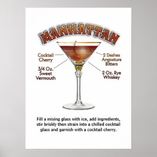 Manhattan Cocktail Recept Kunst 18"x24" Print Post
