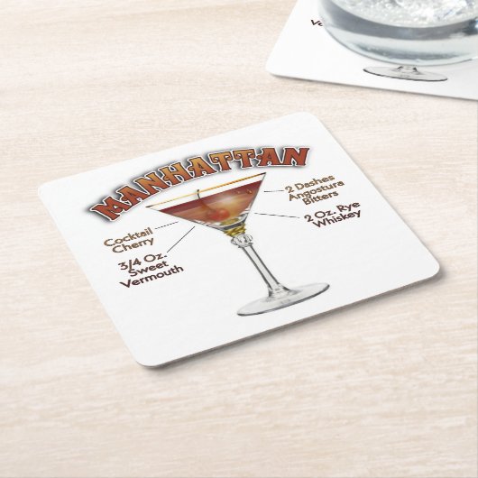 Manhattan Cocktail Recept Kunst Kartonnen Onderzetters (Schuin)