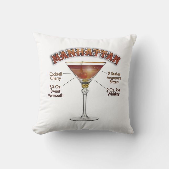 Manhattan Cocktail Recept Kunst Kussen (Voorkant)