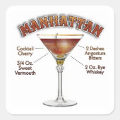 Manhattan Cocktail Recept Kunst  Vierkante Sticker (Voorkant)